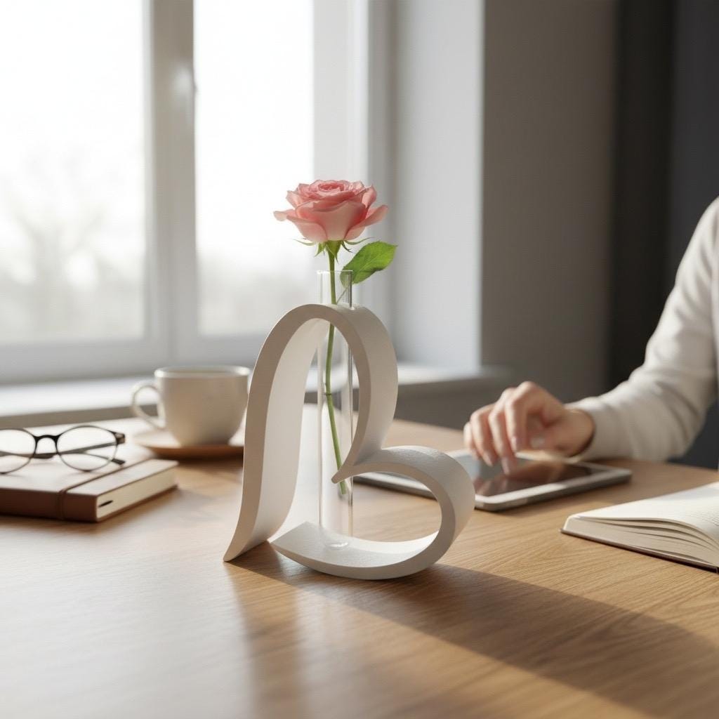 2 x Modern Heart Bud Vase with Glass Tube + test tubes