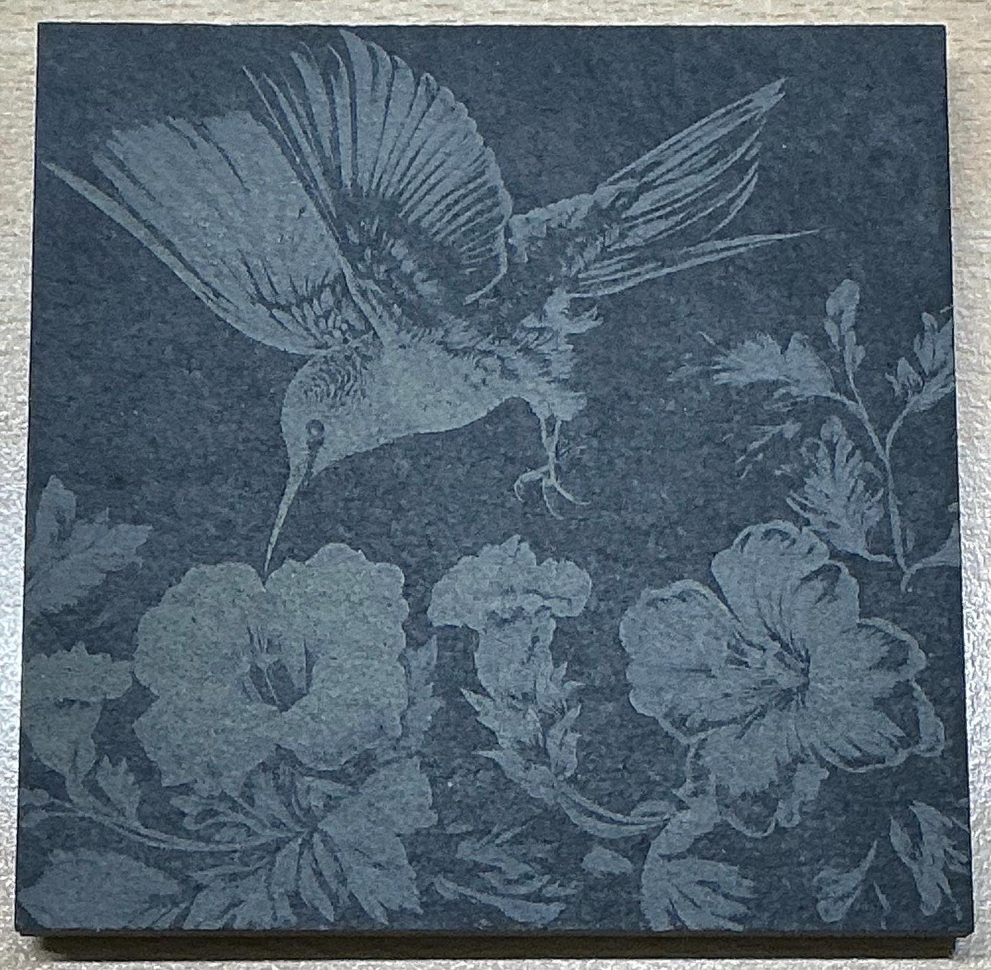 Laser Engraved Hummingbird Slate Coaster