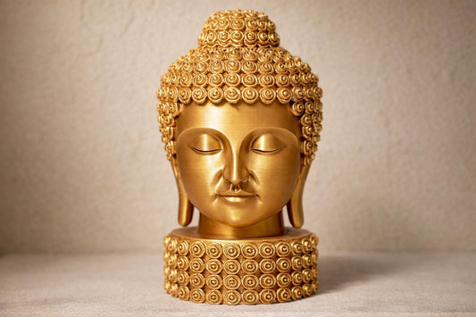 Golden Buddha Head Sculpture