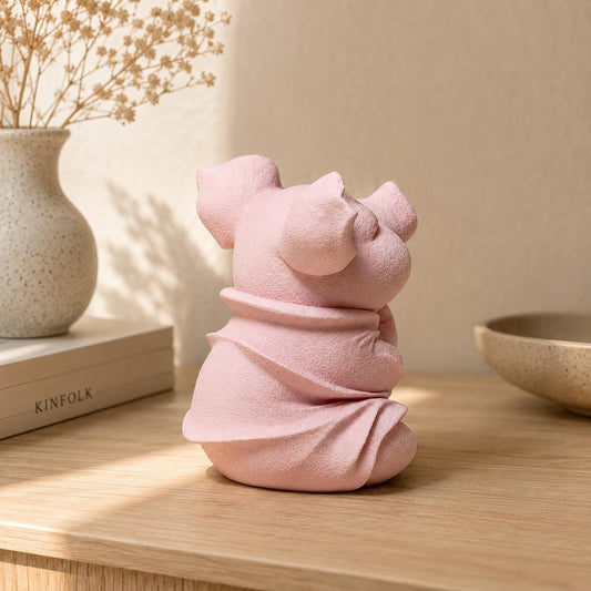 Meditating Piglet Sculpture: Peaceful Zen Animal Ornament, Pastel Home Décor