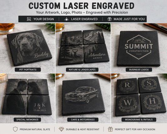 Custom Slate Coaster from Your Idea | We Create Your Design | Personalised Laser Engraved Gift | Handmade UK