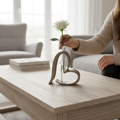 2 x Modern Heart Bud Vase with Glass Tube + test tubes