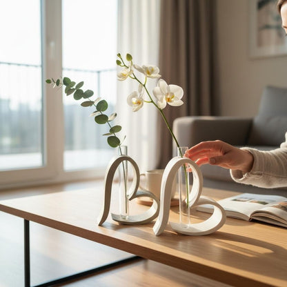 2 x Modern Heart Bud Vase with Glass Tube + test tubes