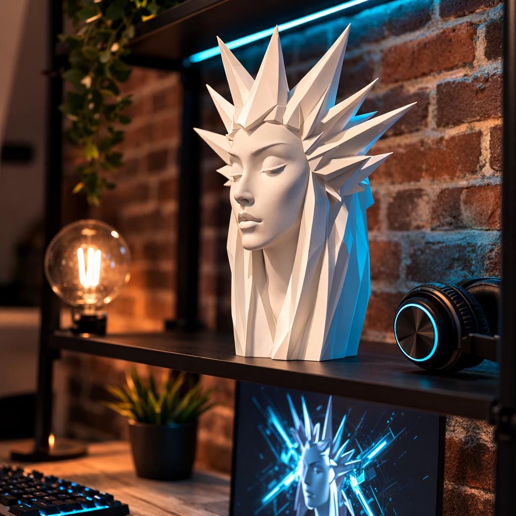 Modern Geometric Ice Queen Bust Sculpture