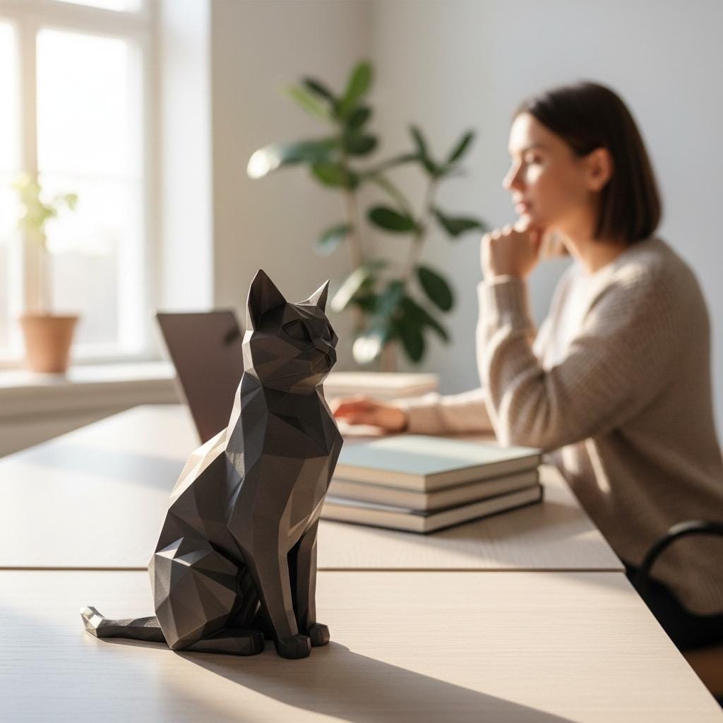 Modern Geometric Sitting Cat Sculpture