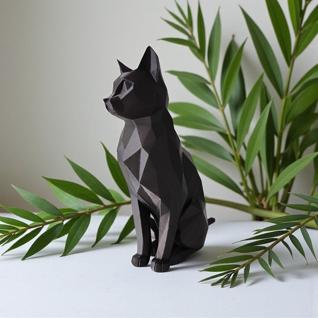 Modern Geometric Sitting Cat Sculpture