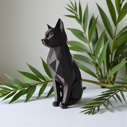 Modern Geometric Sitting Cat Sculpture