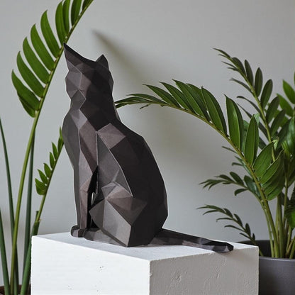 Modern Geometric Sitting Cat Sculpture