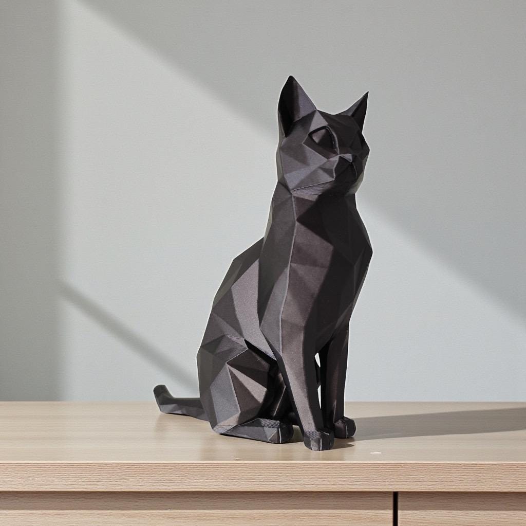 Modern Geometric Sitting Cat Sculpture