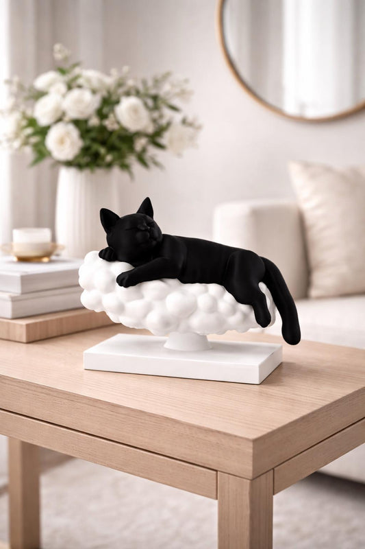 Sleeping Cat on Cloud Sculpture