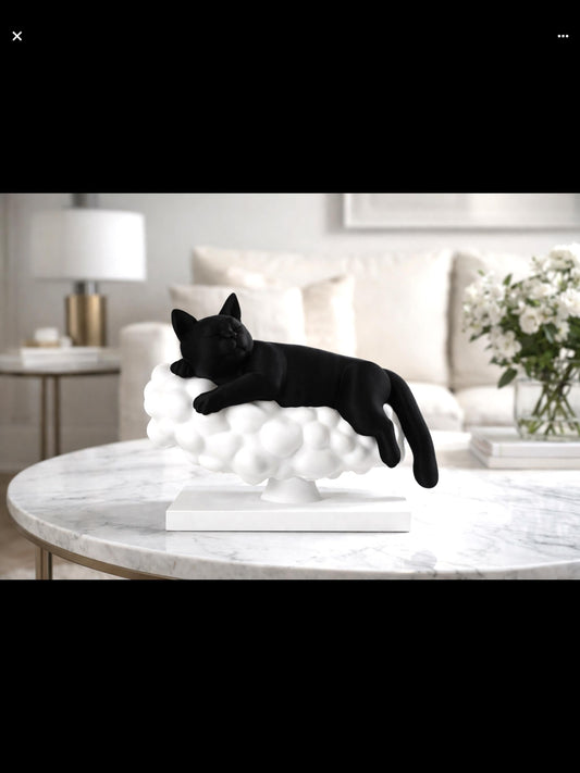 Sleeping Cat on Cloud Sculpture