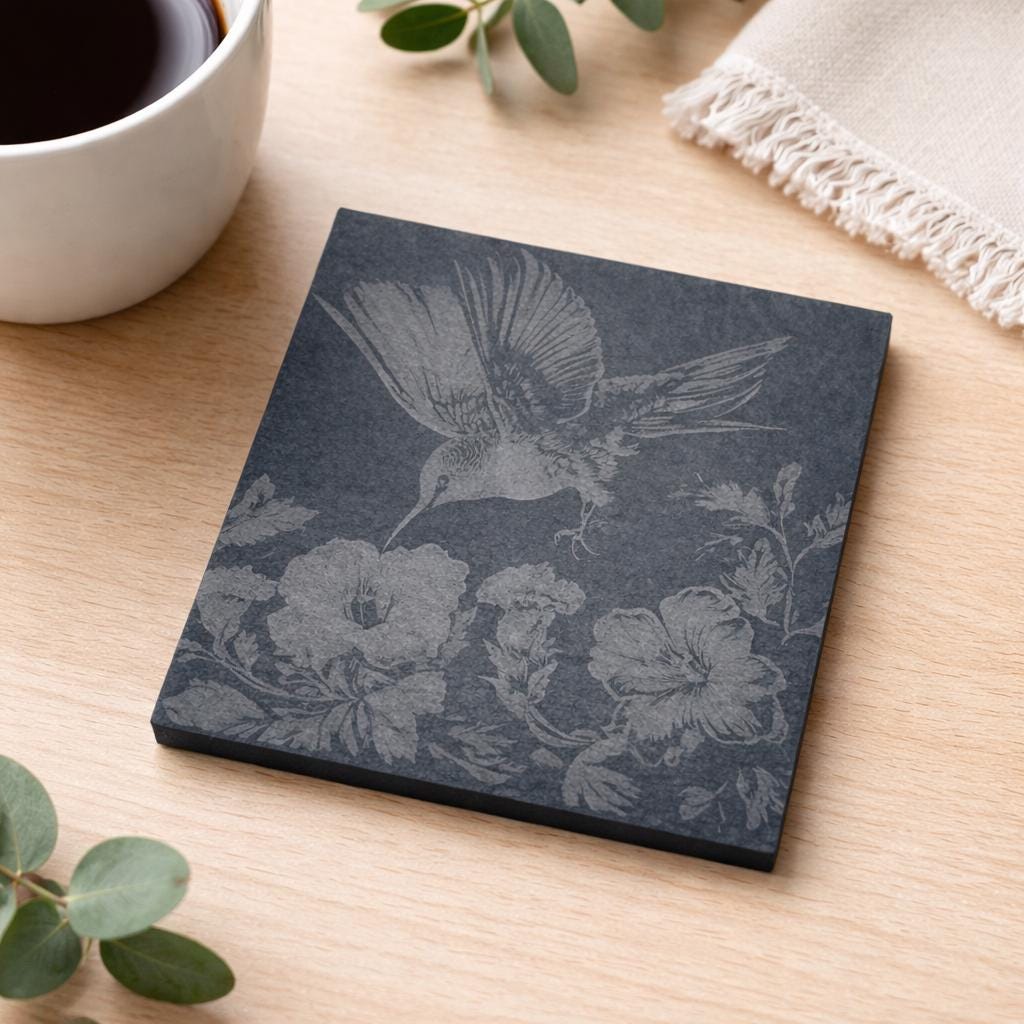 Laser Engraved Hummingbird Slate Coasters