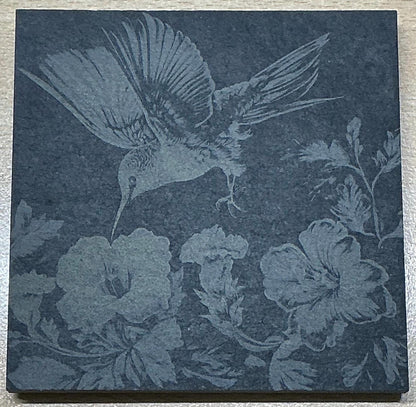 Laser Engraved Hummingbird Slate Coasters