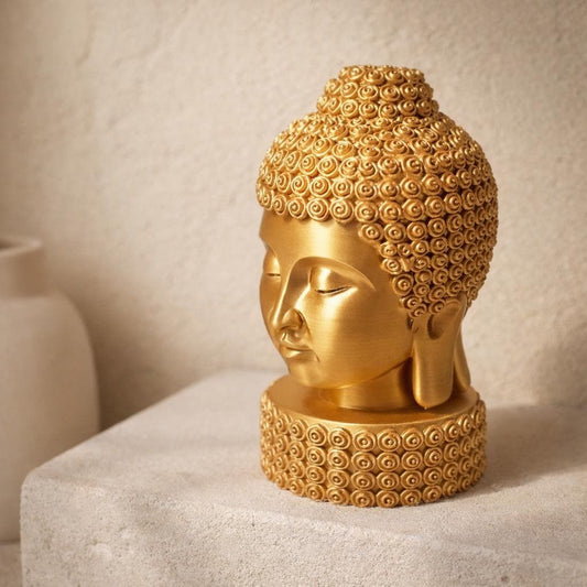 Golden Buddha Head Sculpture