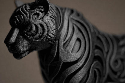 Tribal Tiger Sculpture: Carved Pattern Wildlife Art, 3D Printed Home Decor