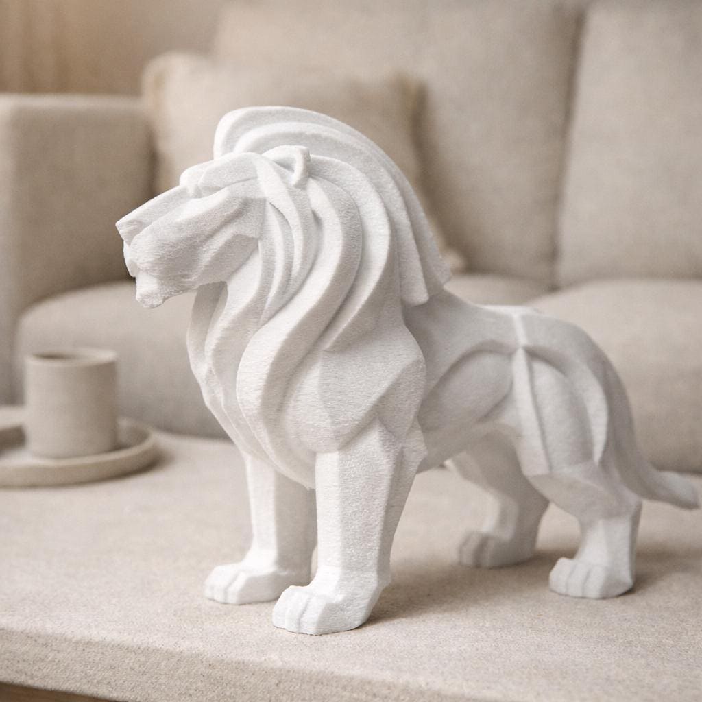 Modern Geometric Lion Sculpture