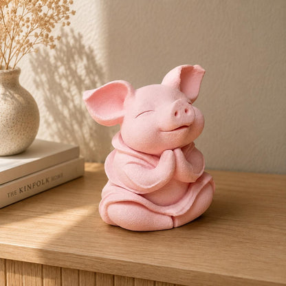 Meditating Piglet Sculpture: Peaceful Zen Animal Ornament, Pastel Home Décor