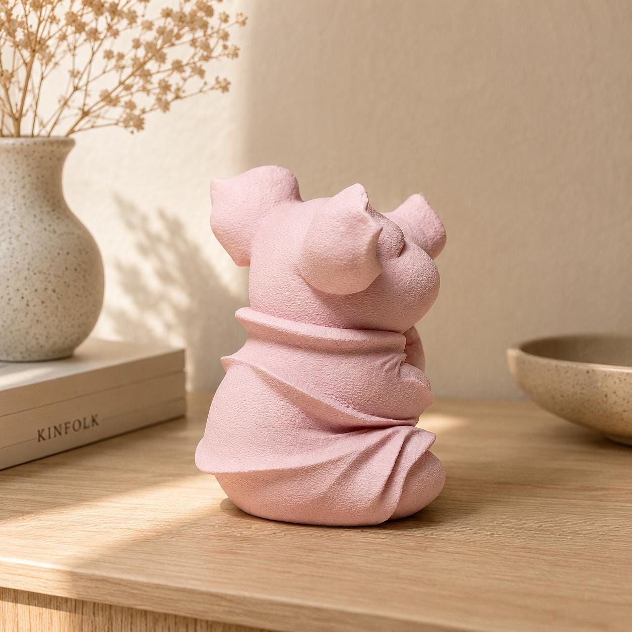 Meditating Piglet Sculpture: Peaceful Zen Animal Ornament, Pastel Home Décor
