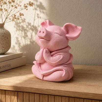 Meditating Piglet Sculpture: Peaceful Zen Animal Ornament, Pastel Home Décor