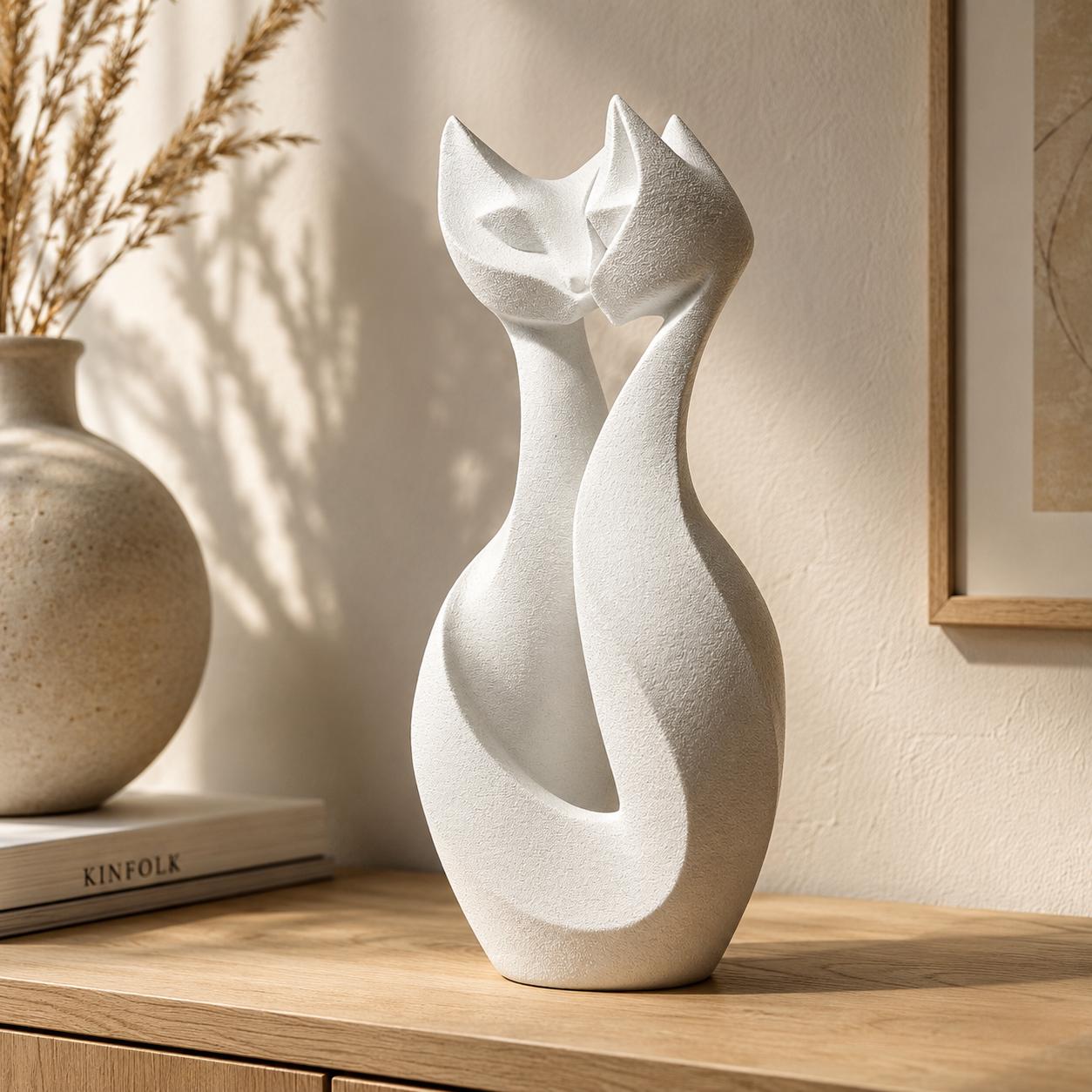 Abstract Cat Couple Sculpture