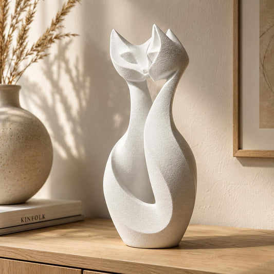 Abstract Cat Couple Sculpture