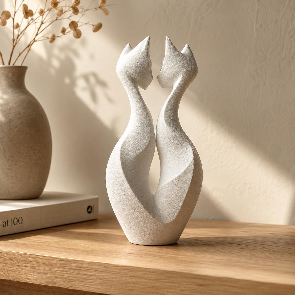 Abstract Cat Couple Sculpture
