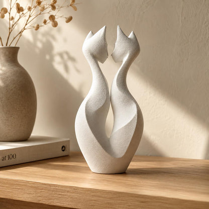 Abstract Cat Couple Sculpture