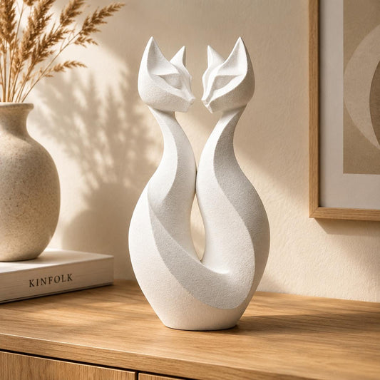 Abstract Cat Couple Sculpture