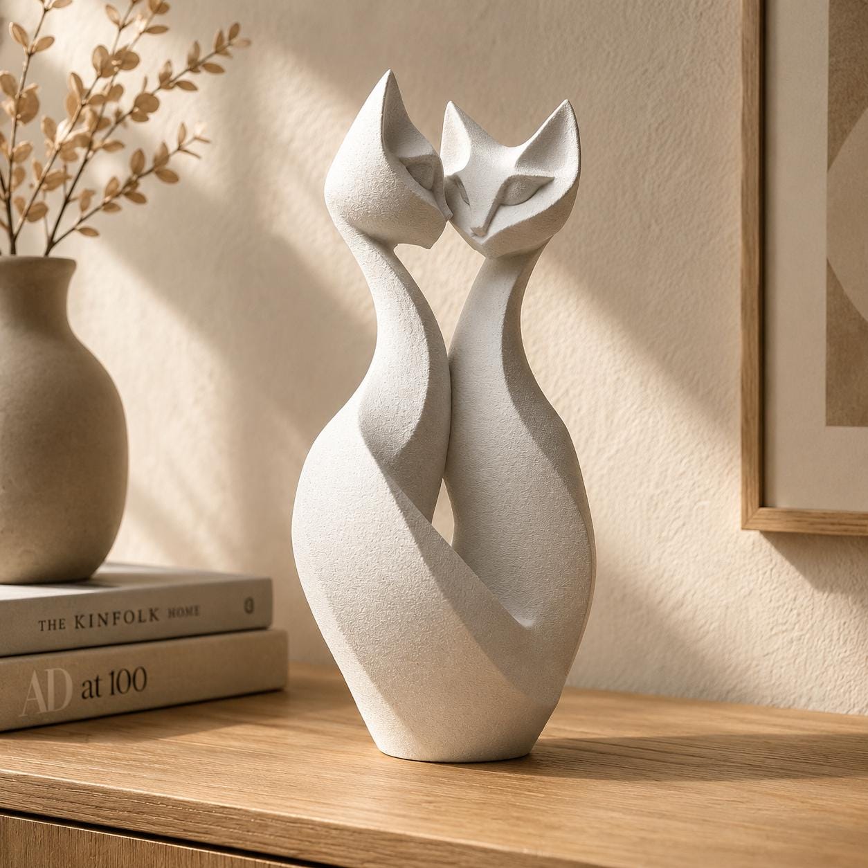 Abstract Cat Couple Sculpture
