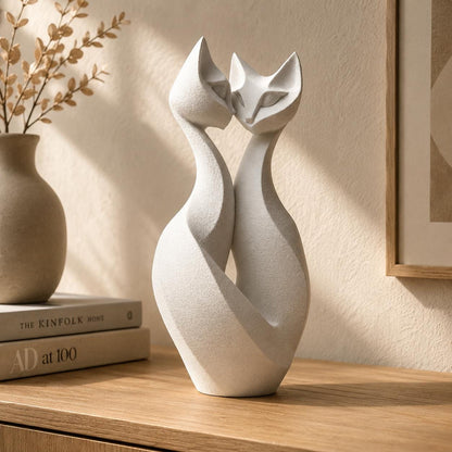 Abstract Cat Couple Sculpture