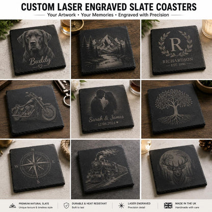 Custom Slate Coaster from Your Idea | We Create Your Design | Personalised Laser Engraved Gift | Handmade UK