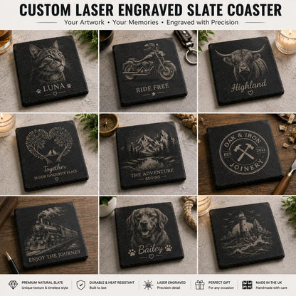 Custom Slate Coaster from Your Idea | We Create Your Design | Personalised Laser Engraved Gift | Handmade UK