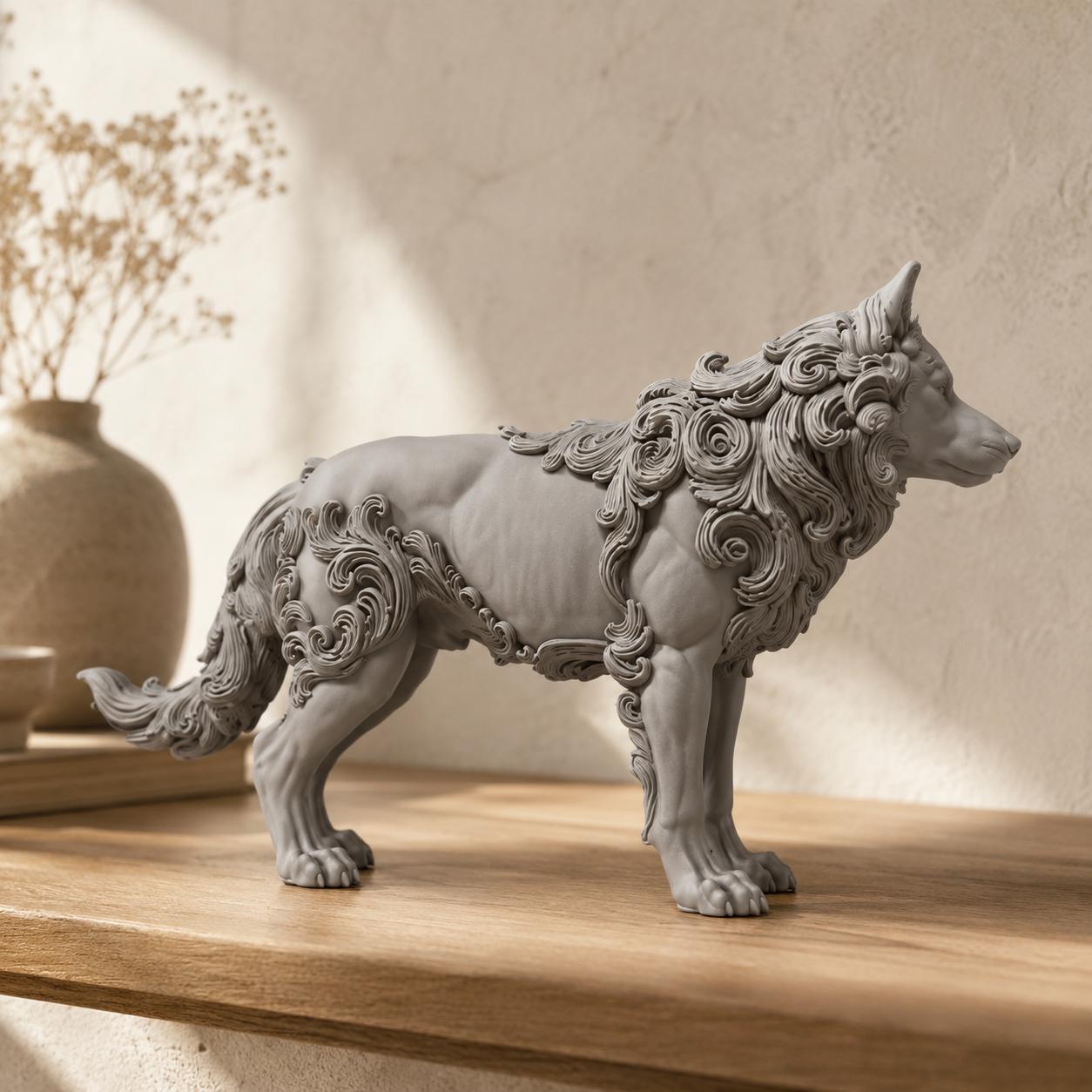 Ornate Wolf Sculpture